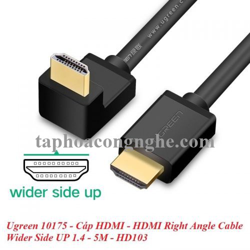 Ugreen 10175 5M màu Đen Cáp tín hiệu HDMI chuẩn 1.4 đầu bẻ góc 90 độ HD103 30010175